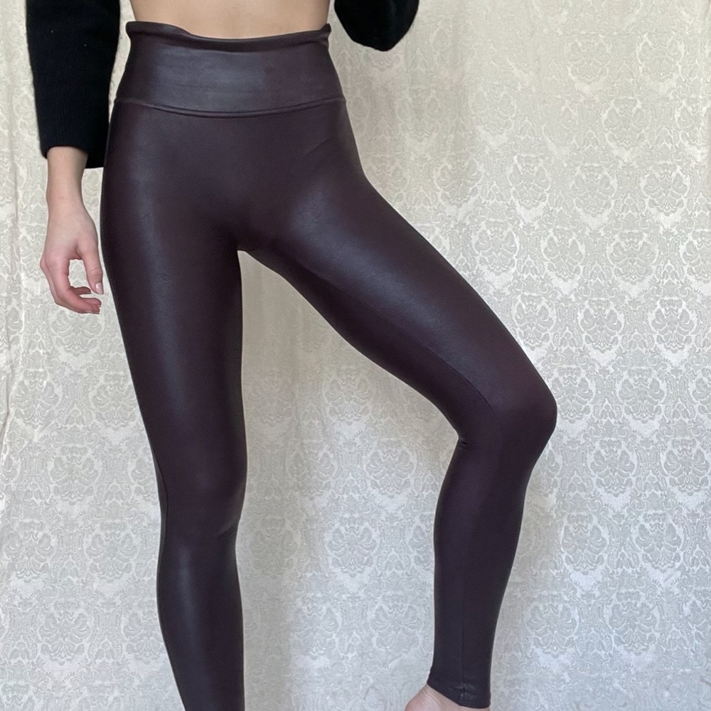 SPANX Faux Leather Leggings in Wine